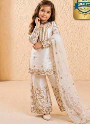 Designer party wear heavy silk kids top sharara & dupatta set 1
