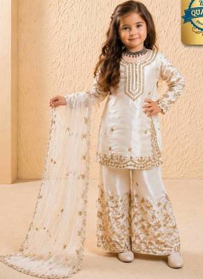 Designer party wear heavy silk kids top sharara & dupatta set 2