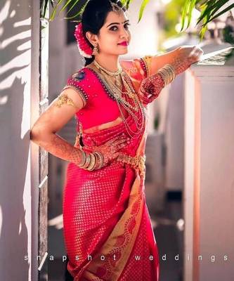 Pink silk blend banarasi saree with unstitched blouse piece 1