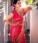 Pink silk blend banarasi saree with unstitched blouse piece