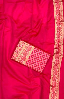 Pink silk blend banarasi saree with unstitched blouse piece 4