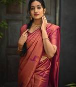 Rani pink silk blend banarasi saree with unstitched blouse piece