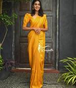 Yellow silk blend banarasi saree with unstitched blouse piece