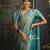 Turquoise soft silk blend banarasi jacuard work designer party wear saree with unstitched blouse piece