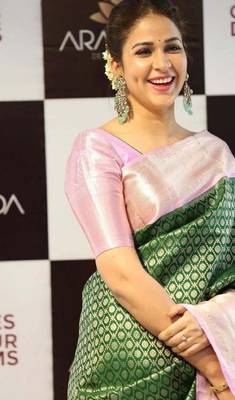 Green baby pink silk blend banarasi saree with unstitched blouse piece 2