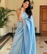 Sky blue silk blend banarasi saree with unstitched blouse piece