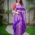 Purple soft silk blend banarasi jacuard work designer party wear saree with unstitched blouse piece
