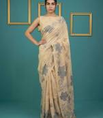 Beige muga cotton resham weaving pencil art saree with matching blouse piece