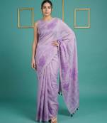 Lavender muga cotton resham weaving pencil art saree with matching blouse piece