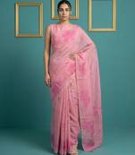 Pink muga cotton resham weaving pencil art saree with matching blouse piece