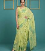 Green muga cotton resham weaving pencil art saree with matching blouse piece