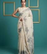 Cream muga cotton resham weaving pencil art saree with matching blouse piece