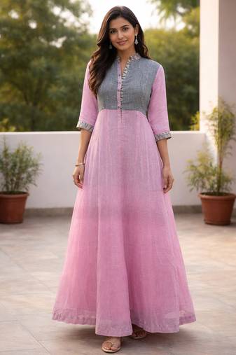 Pink linen long dress