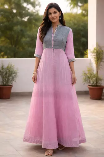 Pink linen long dress