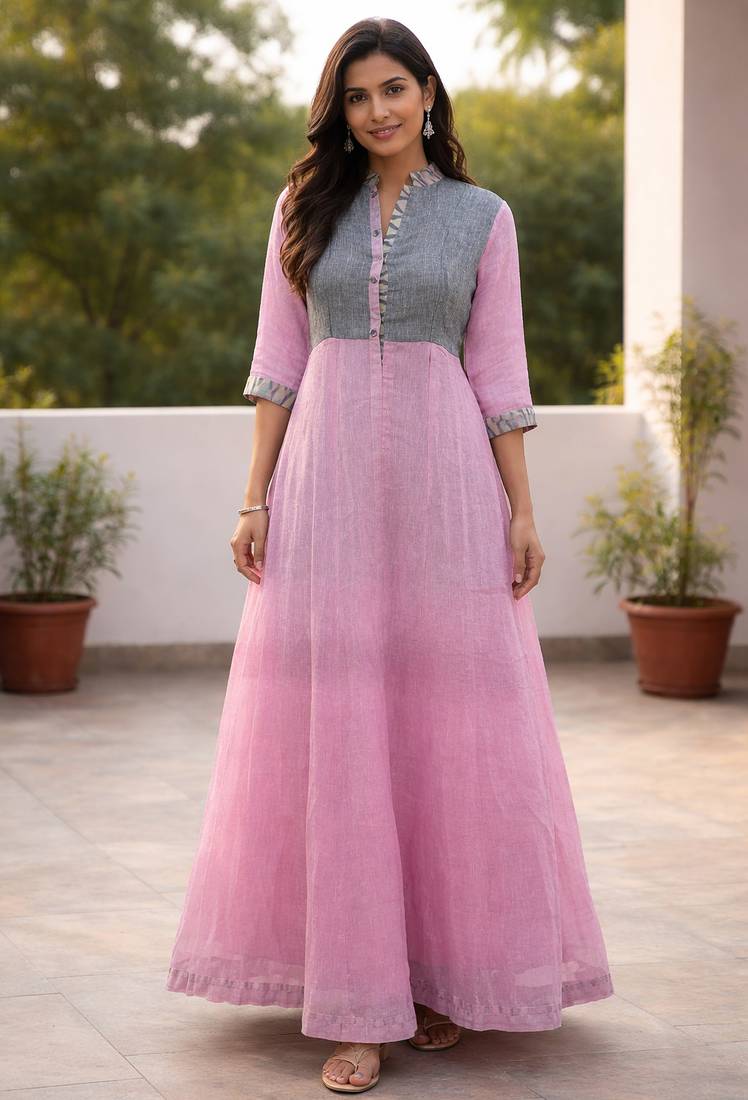 Pink linen long dress
