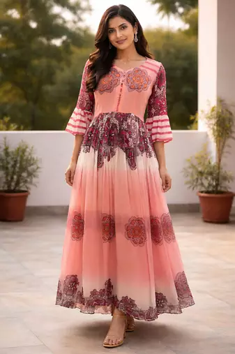 Orange print long dress