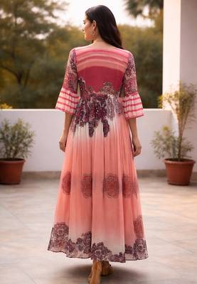 Orange print long dress 3