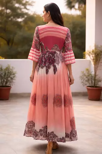 Orange print long dress