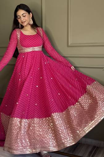 Pink georgette party wear embroidery suit set
