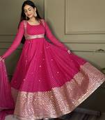 Pink georgette party wear embroidery suit set