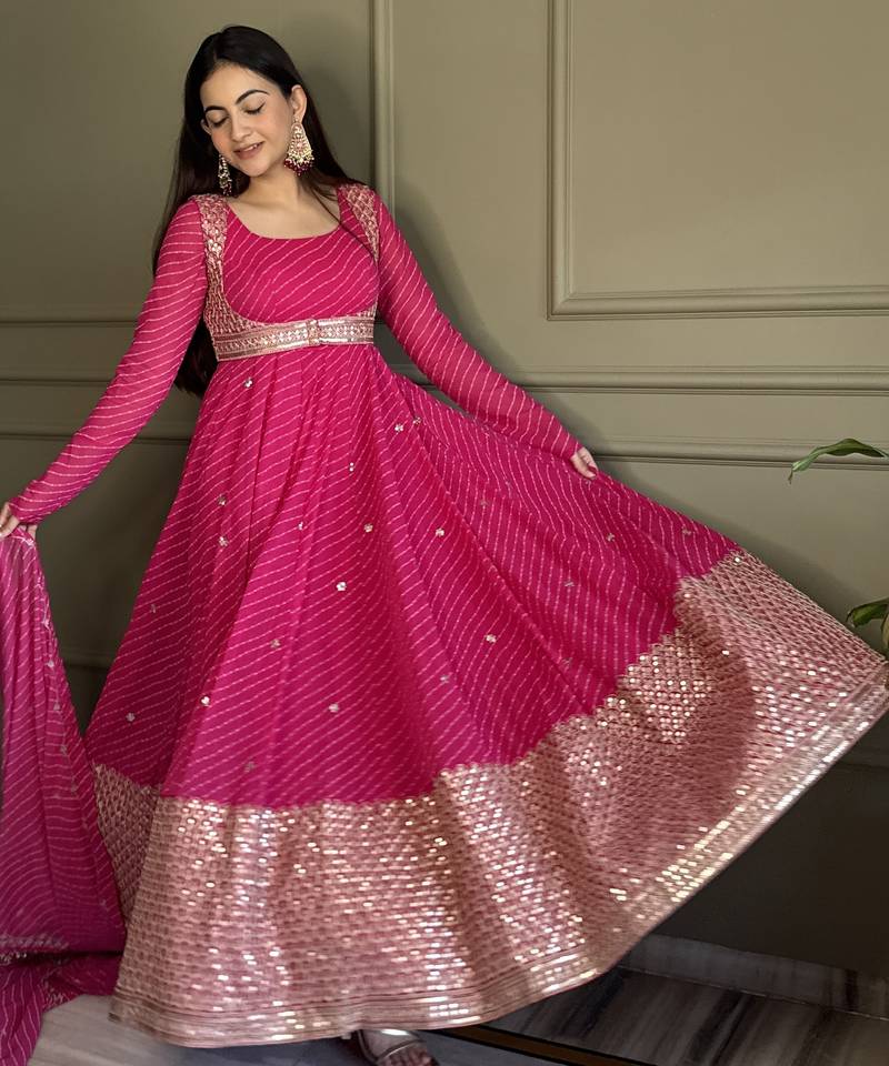 Pink georgette party wear embroidery suit set
