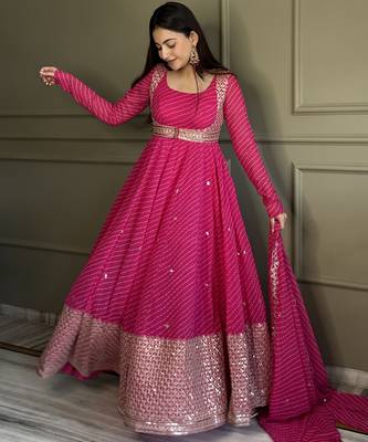 Pink georgette party wear embroidery suit set 2
