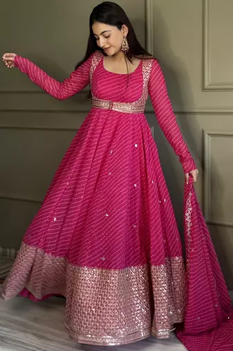 Pink georgette party wear embroidery suit set