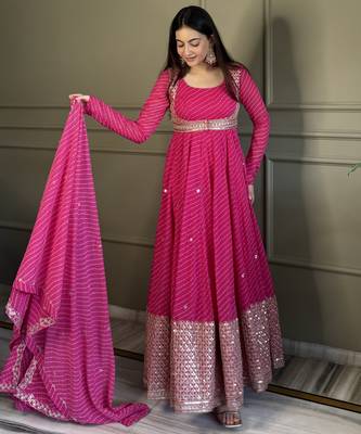 Pink georgette party wear embroidery suit set 3
