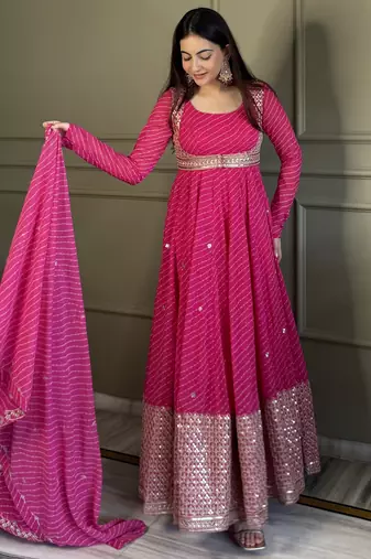 Pink georgette party wear embroidery suit set