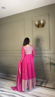 Pink georgette party wear embroidery suit set 4