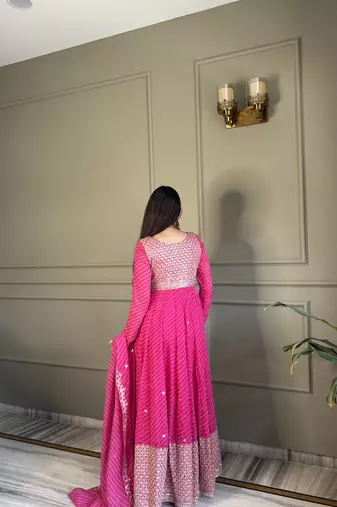 Pink georgette party wear embroidery suit set