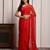 Red hand embroidered chiffon saree