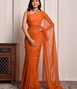 Rust mukaish work chiffon saree