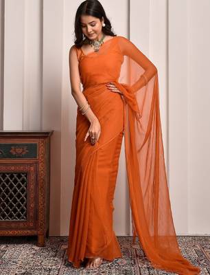 Rust mukaish work chiffon saree 2