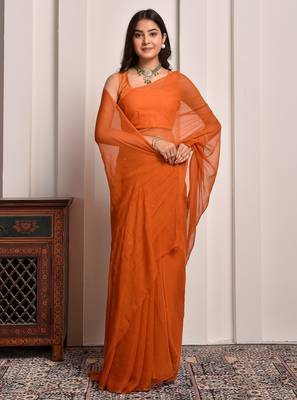 Rust mukaish work chiffon saree 3