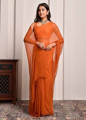 Rust mukaish work chiffon saree 4
