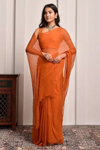 Rust mukaish work chiffon saree