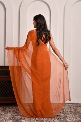 Rust mukaish work chiffon saree 5