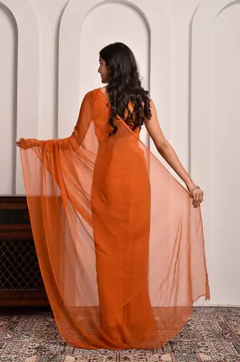 Rust mukaish work chiffon saree