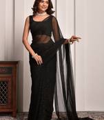 Black mukaish work chiffon saree