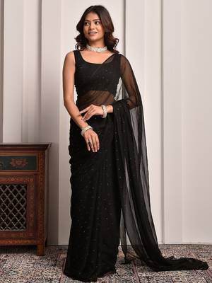 Black mukaish work chiffon saree 2