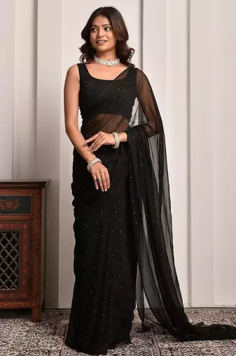 Black mukaish work chiffon saree