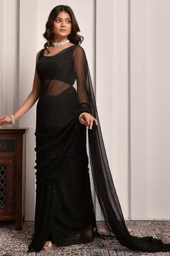 Black mukaish work chiffon saree