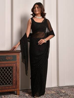 Black mukaish work chiffon saree 4