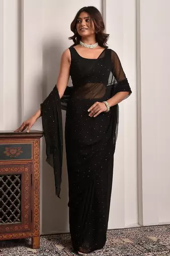 Black mukaish work chiffon saree