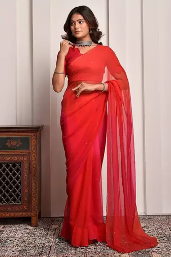 Pink shaded mukaish work chiffon saree