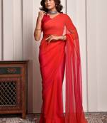 Pink shaded mukaish work chiffon saree