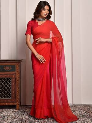 Pink shaded mukaish work chiffon saree 2
