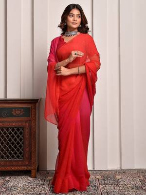 Pink shaded mukaish work chiffon saree 3