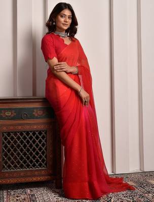 Pink shaded mukaish work chiffon saree 4
